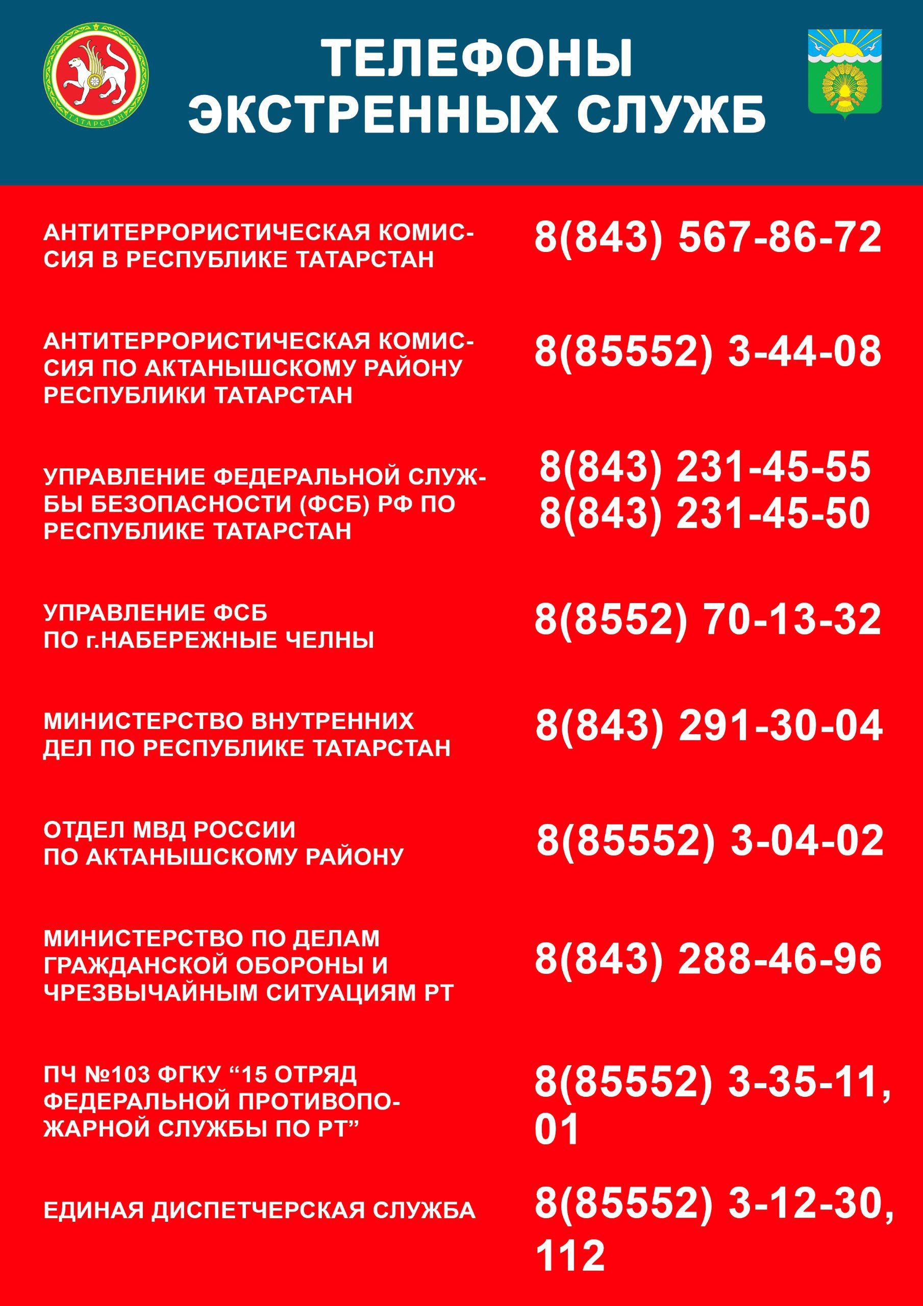 Гадәттән тыш хәлләр килеп чыкканда, әлеге номерларга шалтыратыгыз!
