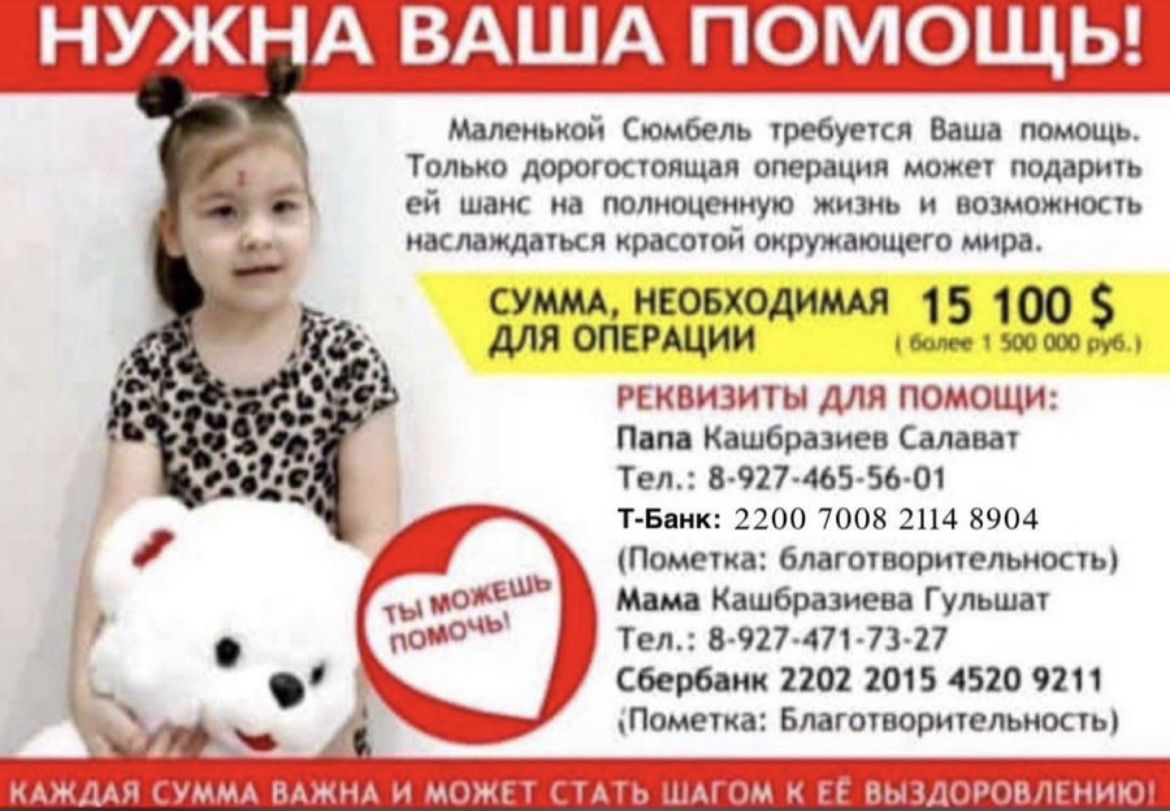 Маленькой Сюмбель требуется Ваша помощь!