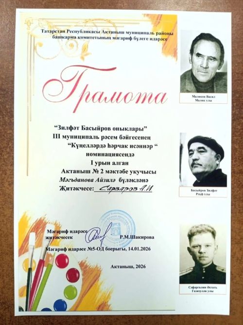 «Зилфәт Басыйров оныклары» III муниципаль рәсем бәйгесенең җиңүчеләре